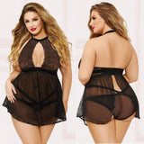 Sheer Lace and Mesh Halter Babydoll - Curvy