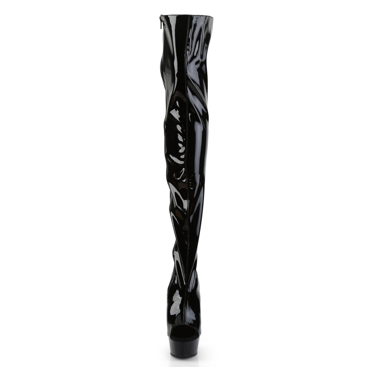 DEL-3017 6" Patent Open Toe/Heel Thigh High Boot