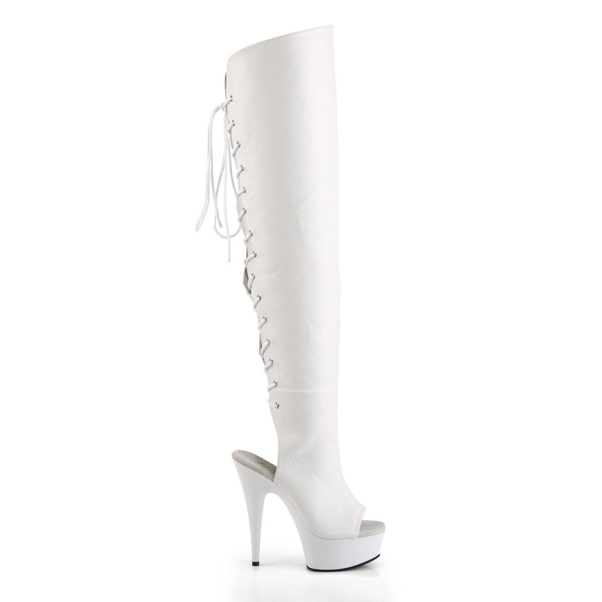 White 6" Matte Open Toe/Heel Thigh High Boot