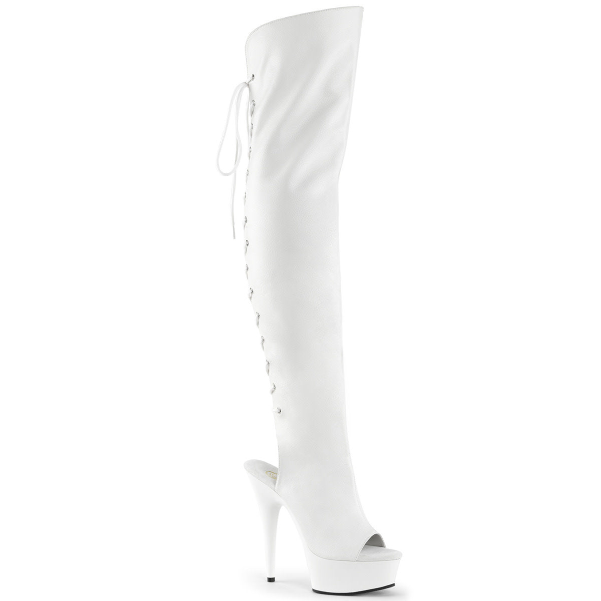 White 6" Matte Open Toe/Heel Thigh High Boot