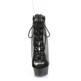 6" Fishnet and Rhinestone Lace-Up Front Ankle Boot