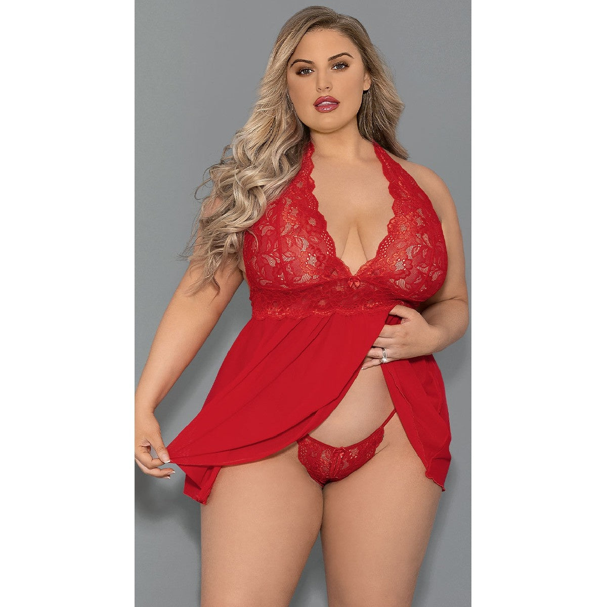 Shorty Babydoll and Crotchless Panty Set - Curvy