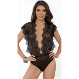 Scalloped Deep Plunge Lace and Mesh Bodysuit