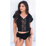 Sheer Lace and Microfiber Lounge Set