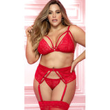 Red Soft Cup Three Piece Bra Set - Curvy