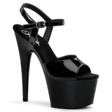 7" Spike Heel Black Platform Ankle Strap Sandal