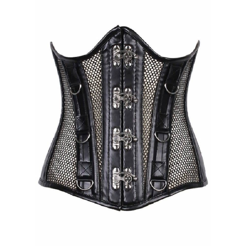 Steel Bone Fishnet and Faux Leather Under Bust Corset