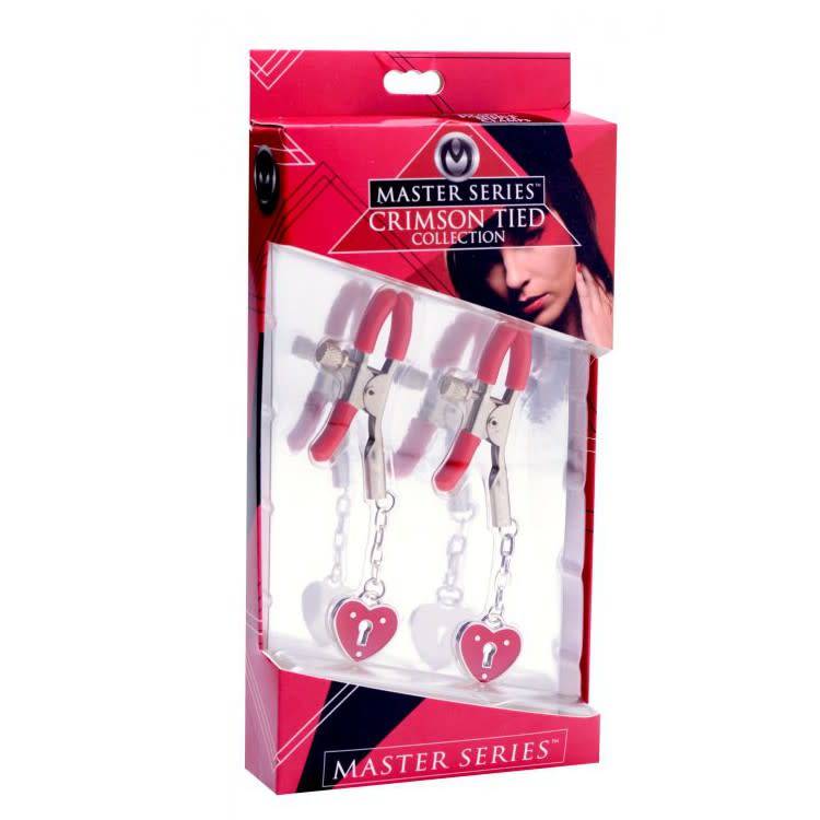 Heart Padlock Nipple Clamps - Red