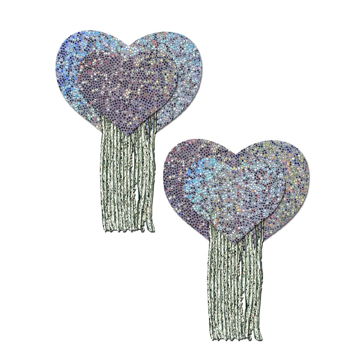 Silver Glitter Heart Pasties with Tassels