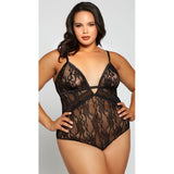 Black Soft Cup Sheer Lace Teddy - Curvy