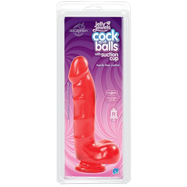 Jelly Jewels - Cock And Balls With Suction Cup - Ruby