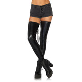 Wet Look Footless Lace-Up Thigh Highs