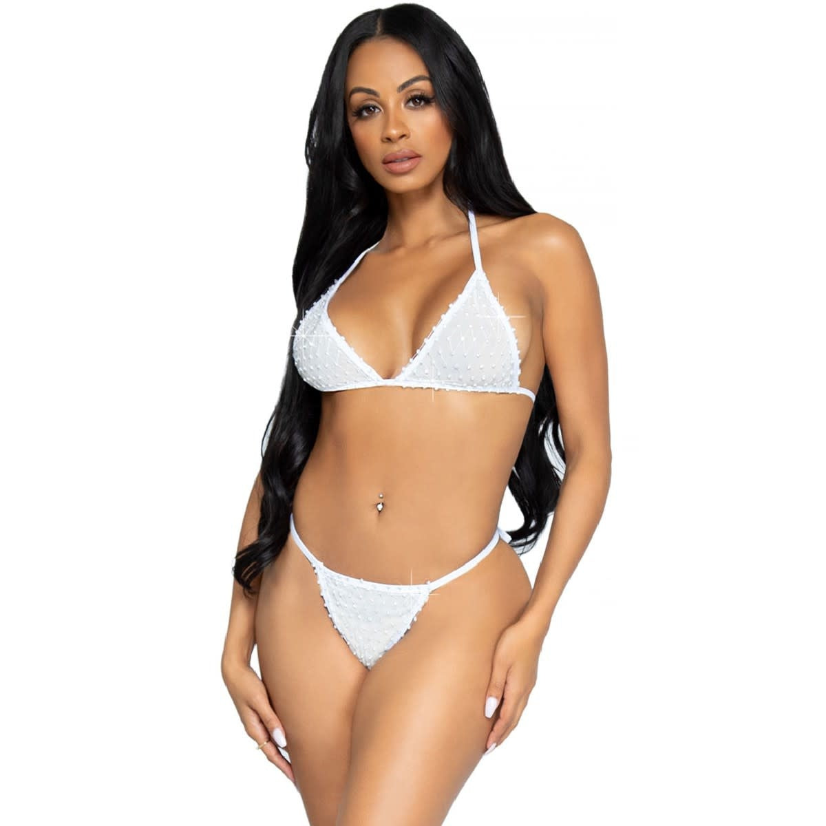 Mesh and Rhinestones Bikini Set - One Size Fits Most