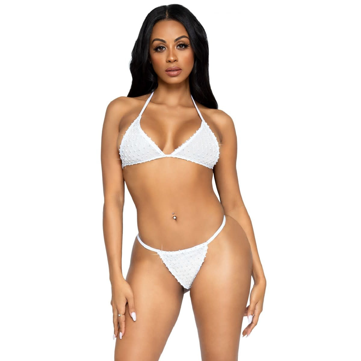 Mesh and Rhinestones Bikini Set - One Size Fits Most