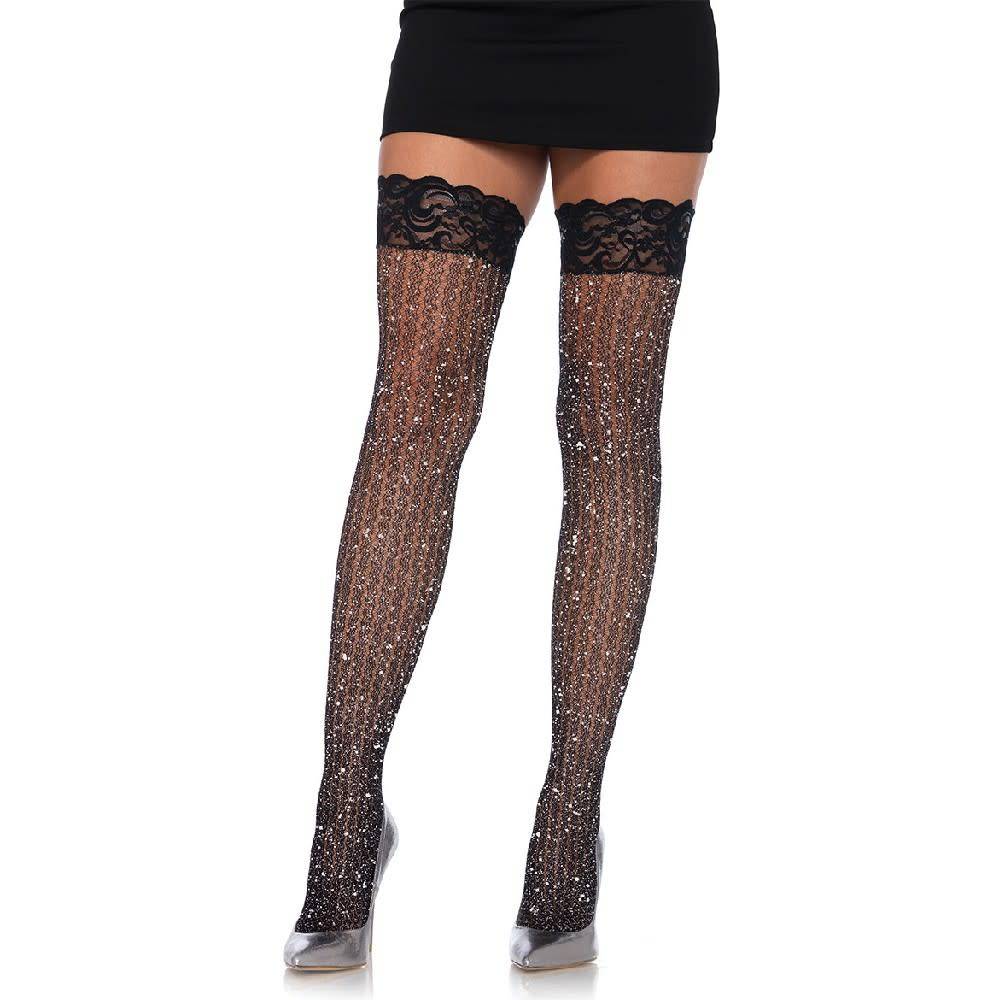 Shimmering Lurex Lace Top Thigh High Stockings