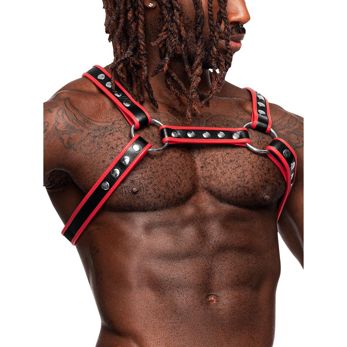 Leo Studded Chest Harness - Black/Red