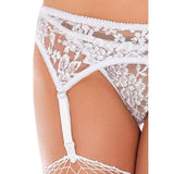 Embroidered Floral Lace and Mesh Garter Belt and Thong Set - One Size Fits Most