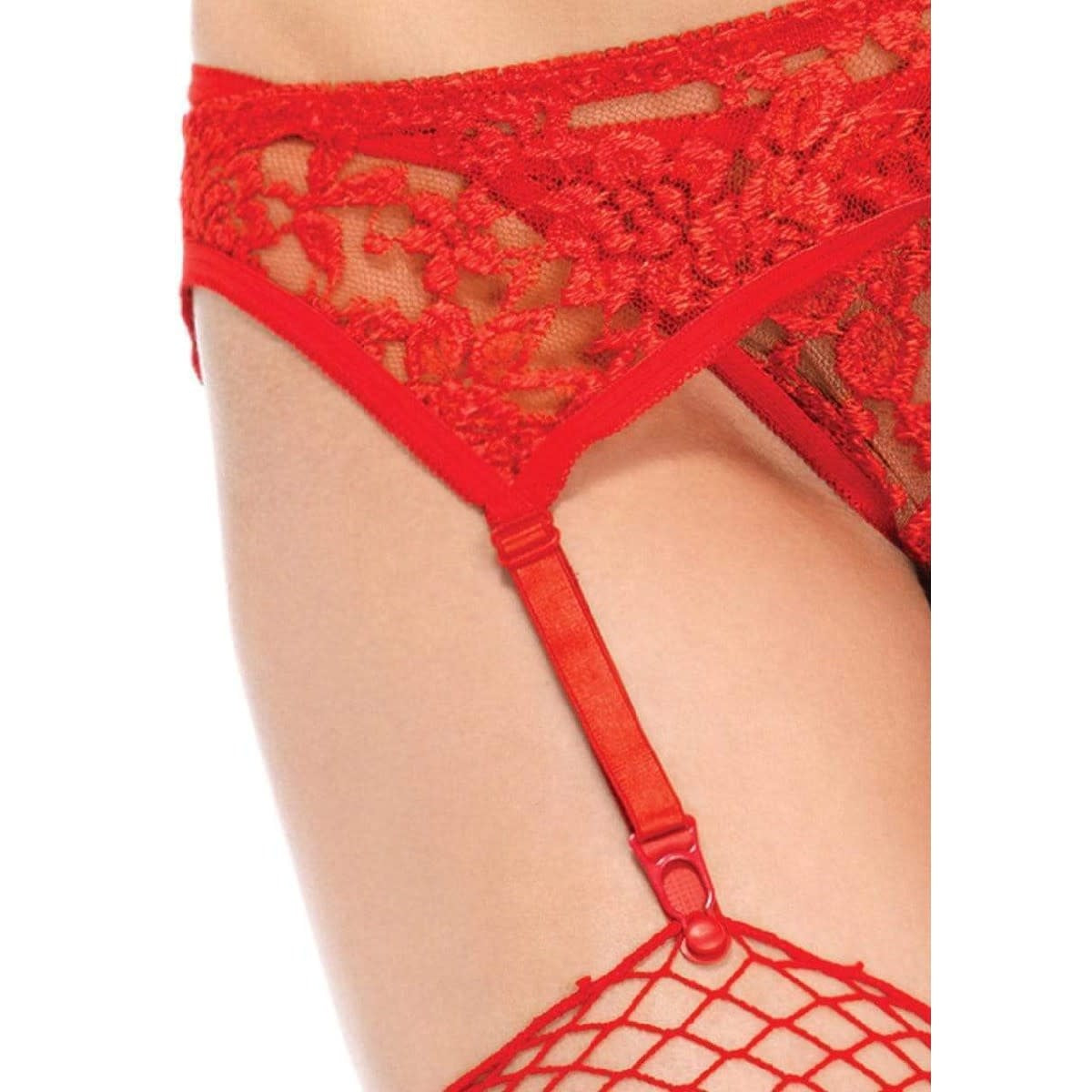 Embroidered Floral Lace and Mesh Garter Belt and Thong Set - One Size Fits Most