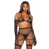 Black Rhinestone Fishnet Five Piece Set - One Size Fits Most