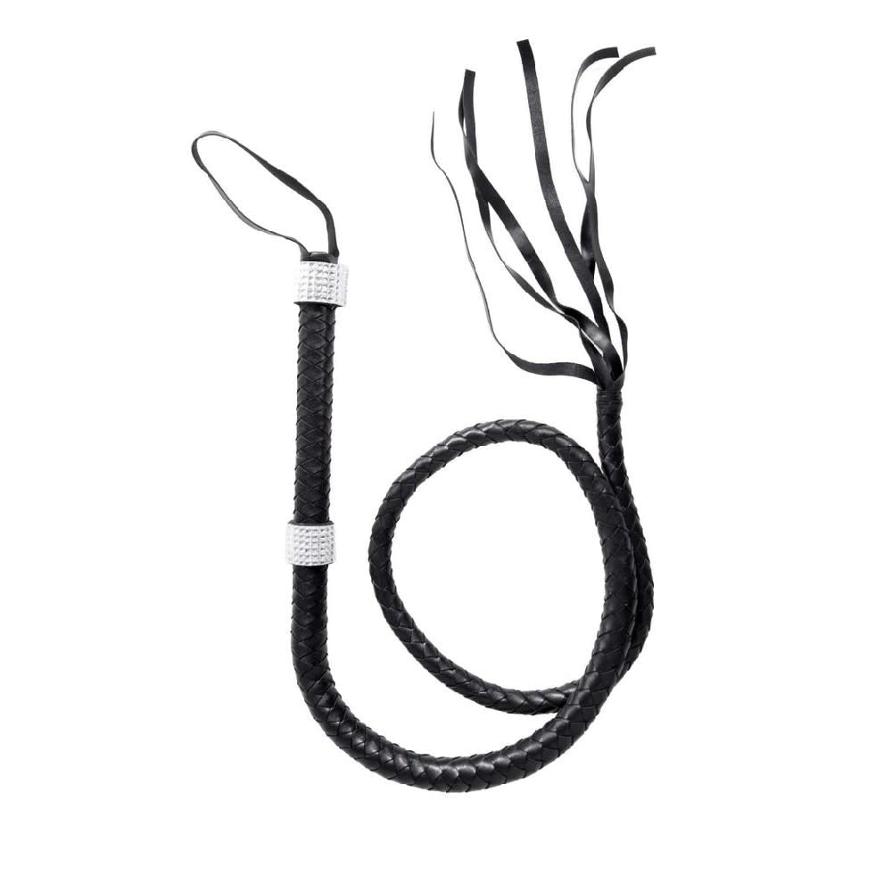 54" Braided Faux Leather Whip with Rhinestone Handle