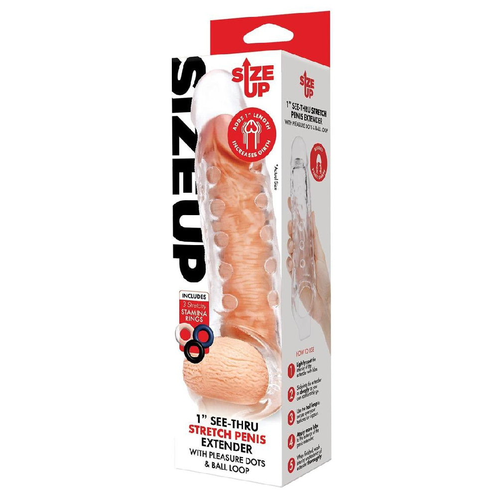 Clear Penis Extension With Loop One-Inch Studded Groove Clear Penis Extension With Loop One-Inch Studded Groove