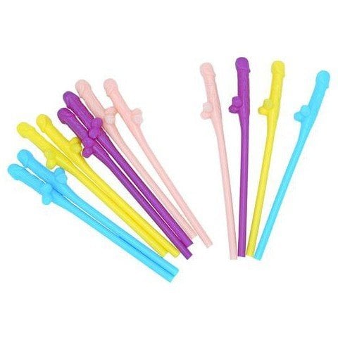 Penis Straws Multi-Color - 12 Pack