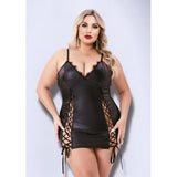 Wet Look Lace-Up Mini Dress - Curvy