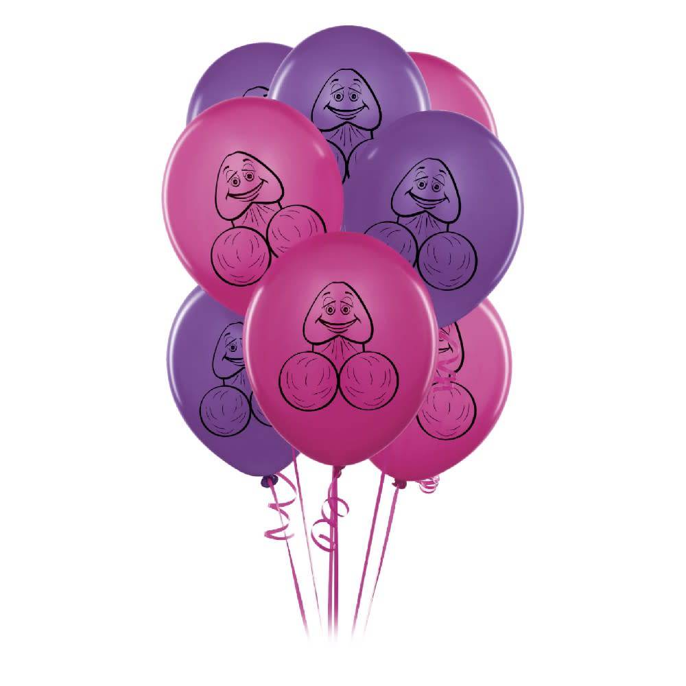 Bachelorette Party Favors Pecker Balloons - Pink & Purple Pack of 8