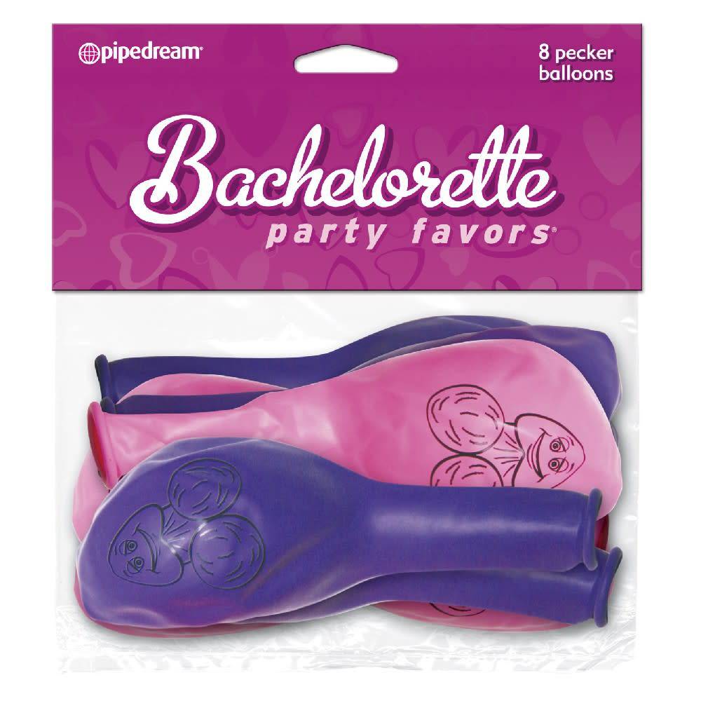 Bachelorette Party Favors Pecker Balloons - Pink & Purple Pack of 8