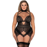 Scalloped Stretch Lace Gartered Teddy - Curvy