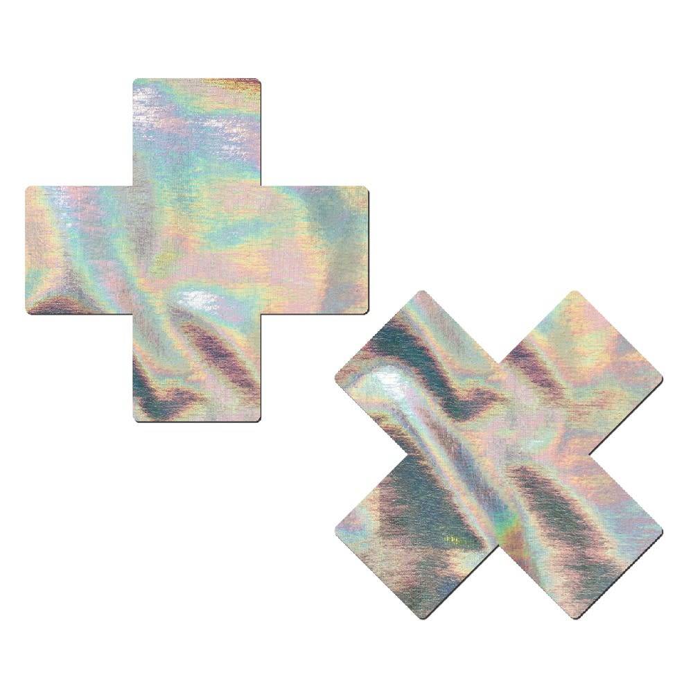 Silver Holographic Cross Pasties