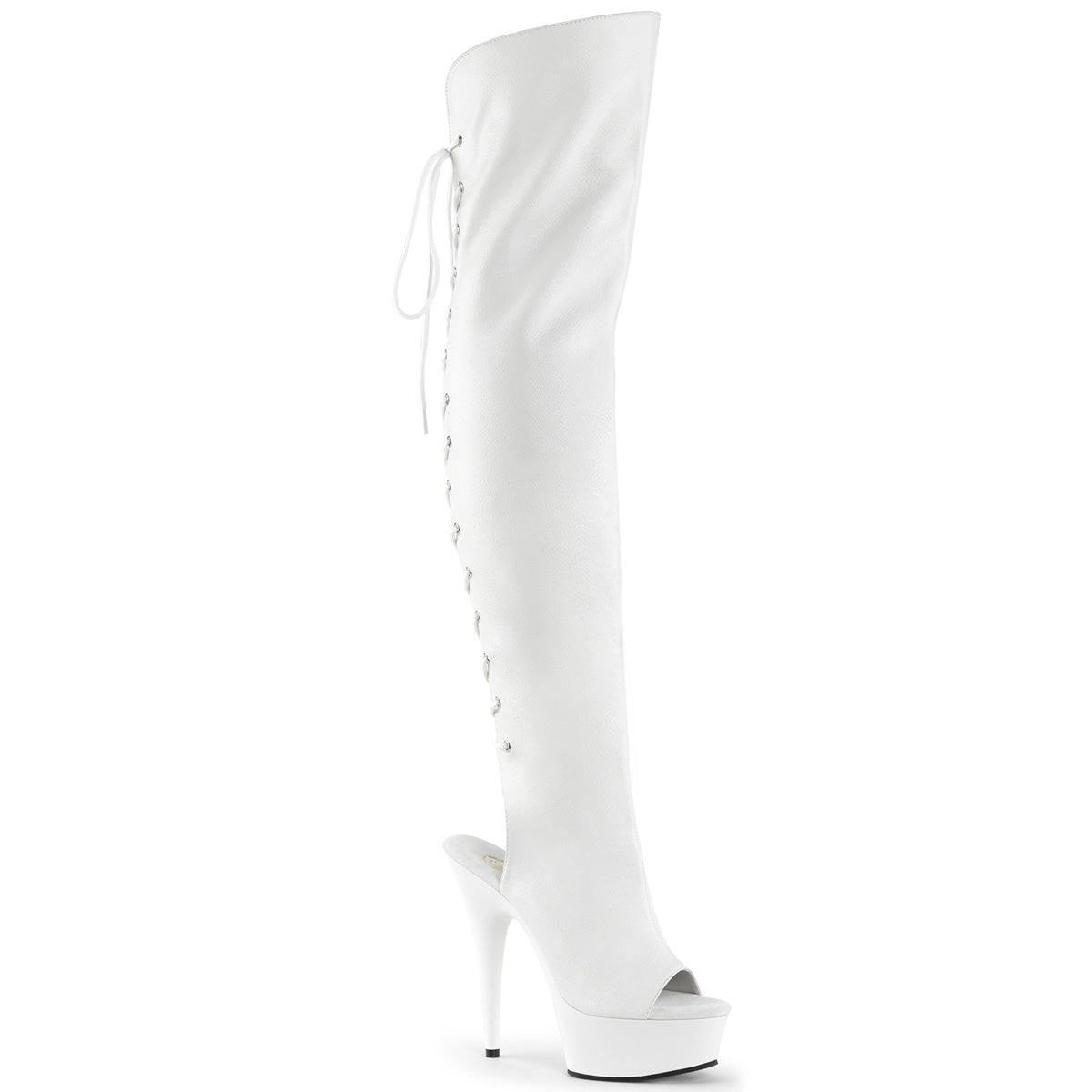 White 6" Matte Open Toe/Heel Thigh High Boot