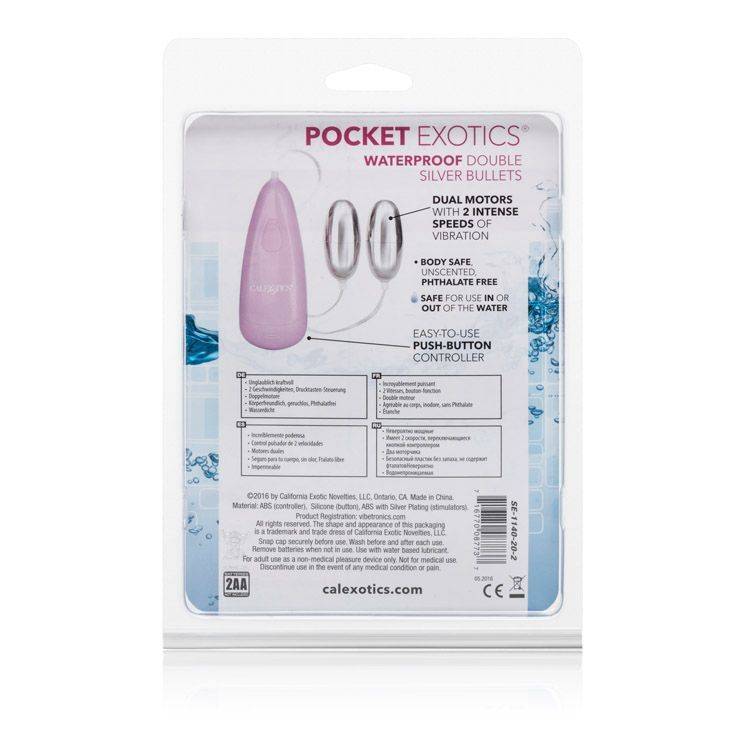 Pocket Exotics Water Proof Vibrating Double Silver Bullets