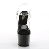 7" Spike Heel Black/Clear Rhinestone Platform Ankle Strap Sandals