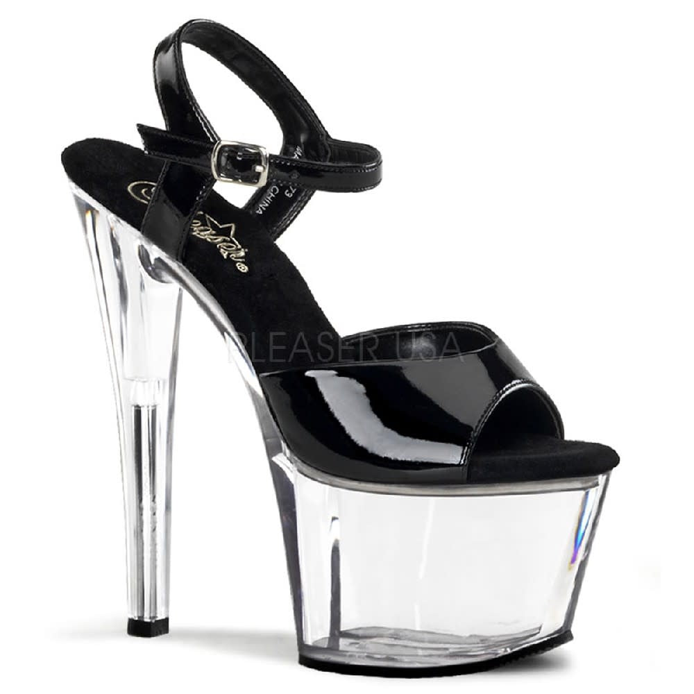 7" Clear Spike Heel Platform Ankle Strap Sandal