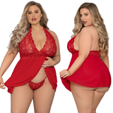 Shorty Babydoll and Crotchless Panty Set - Curvy