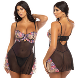 Nadia Floral Embroidered Underwire Babydoll Set