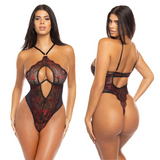 Maxi Underwire Sheer Mesh and Lace Teddy with Cutouts