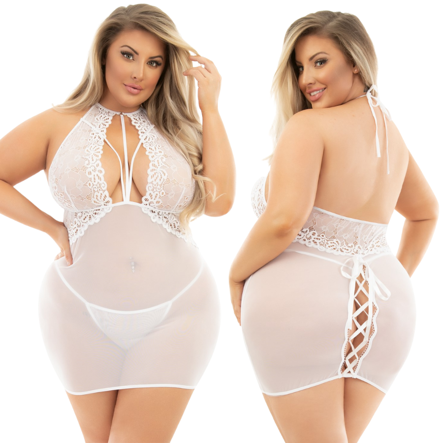 White Hot High Neck Chemise Set - Curvy