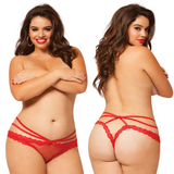 Fence Mesh and Lace Crotchless Panty Red Curvy