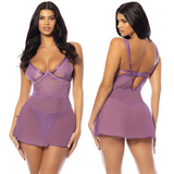 Lace and Mesh Sunset Purple Longline Babydoll Set