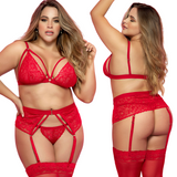 Red Soft Cup Three Piece Bra Set - Curvy