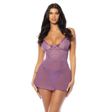 Lace and Mesh Sunset Purple Longline Babydoll Set