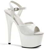 7" Spike Heel White Platform Ankle Strap Sandal