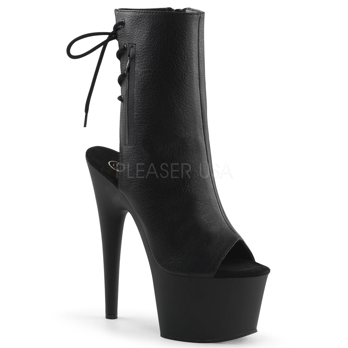 7" Black Faux Leather Stiletto Heel Platform