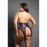Purple Open Lace-Up Teddy and Blindfold Set - Curvy