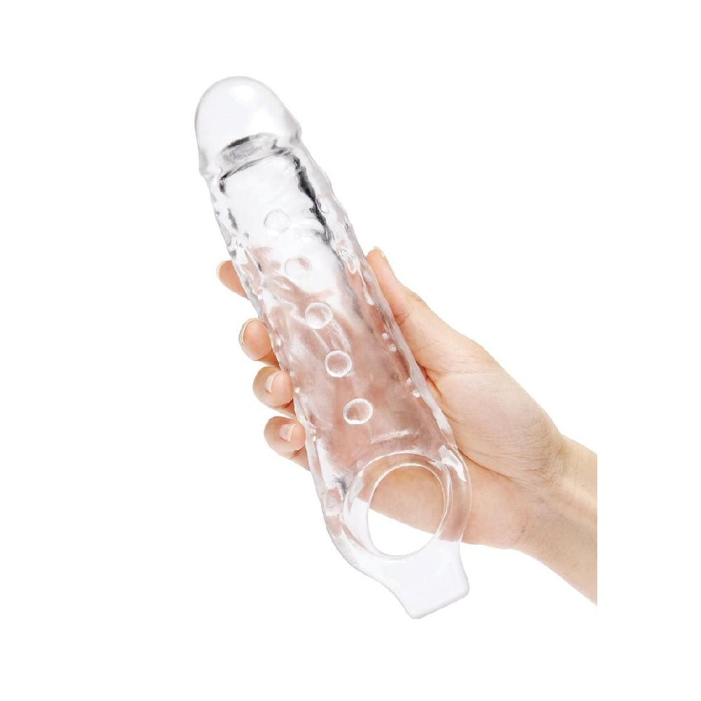 Clear Penis Extension With Loop One-Inch Studded Groove Clear Penis Extension With Loop One-Inch Studded Groove