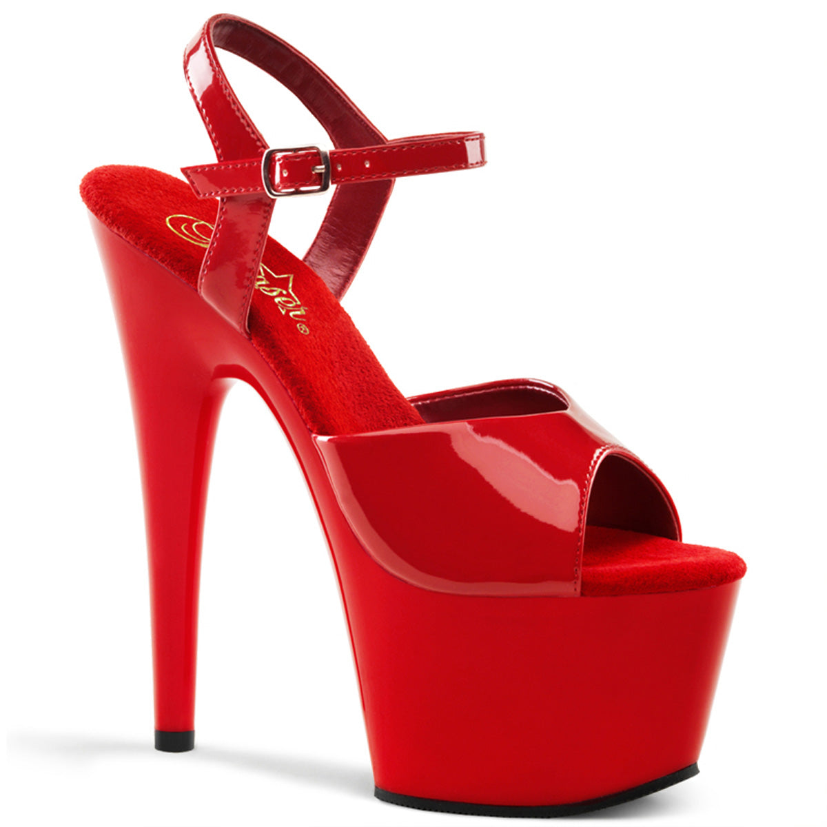 7" Spike Heel Red Platform Ankle Strap Sandal